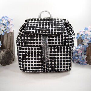 Kate Spade Noel Black White Nylon Jacquard Drawstring Large Backpack Bag NWT